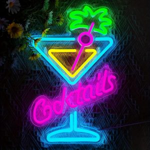 Enseigne LED cocktail multicolore – déco murale rétro 25,5x40 cm – alimentation USB – lumière néon pour bar, fête ou garage –