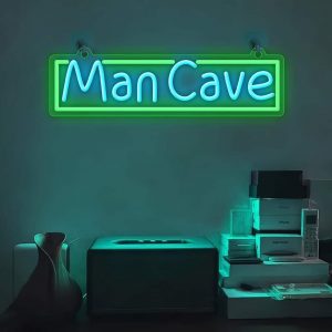enseigne LED Man Cave – panneau lumineux vert et bleu USB – déco murale rétro pour garage, chambre ou salle de jeux ambiance motard