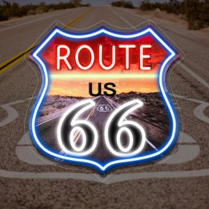 panneau lumineux Route 66 LED – enseigne murale rétro 30x30 cm – alimentation USB – déco bar motard, garage ou cave – fan art non officiel inspiré