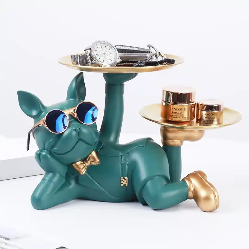 Statue bouledogue déco avec plateau de rangement design – Image 3