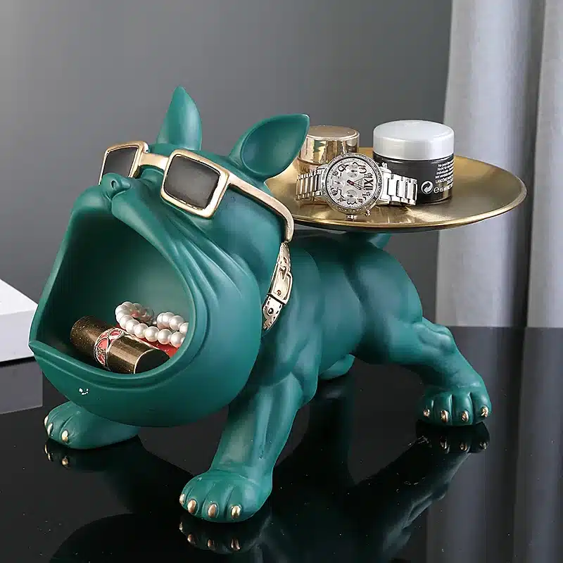 Statue bouledogue déco avec plateau de rangement design – Image 3