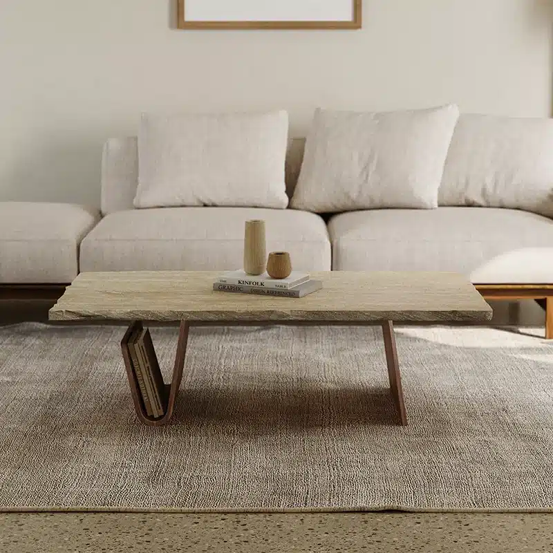 Table basse moderne en travertin – Meuble de salon design et élégant – Image 2