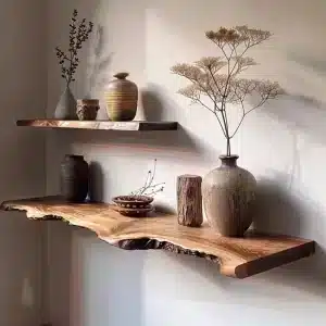 Étagère murale bois naturel forme irrégulière