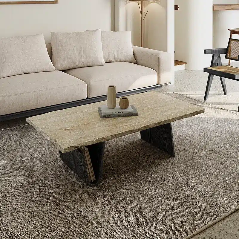 Table basse moderne en travertin – Meuble de salon design et élégant – Image 3