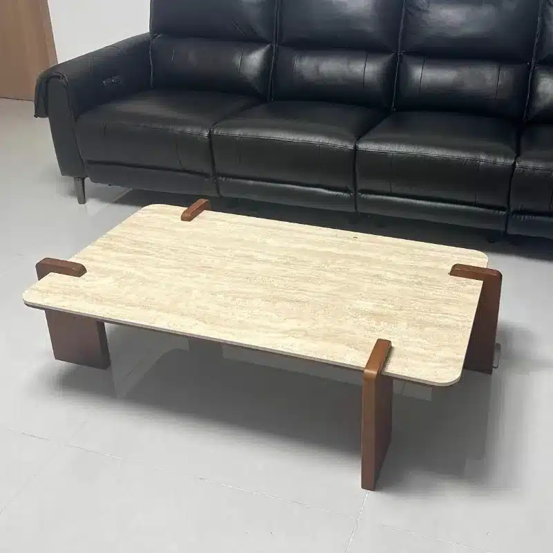 Table basse nordique en bois et pierre – Table de salon design scandinave – Image 3