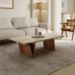 table basse travertin moderne en pierre naturelle pour salon