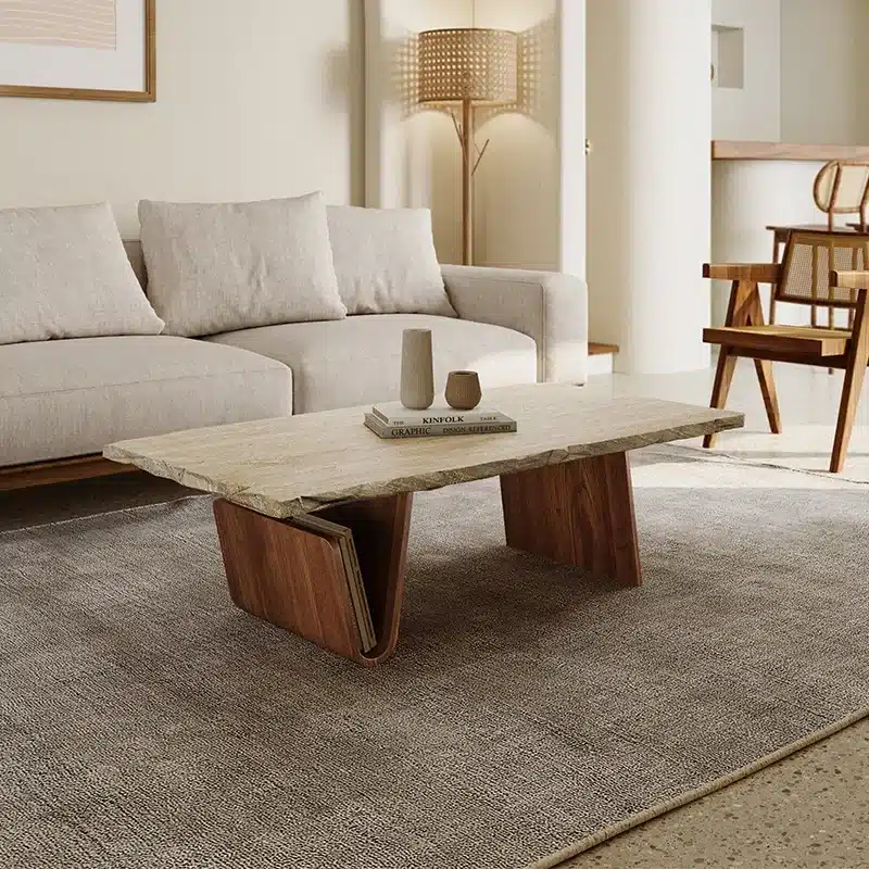table basse travertin moderne en pierre naturelle pour salon
