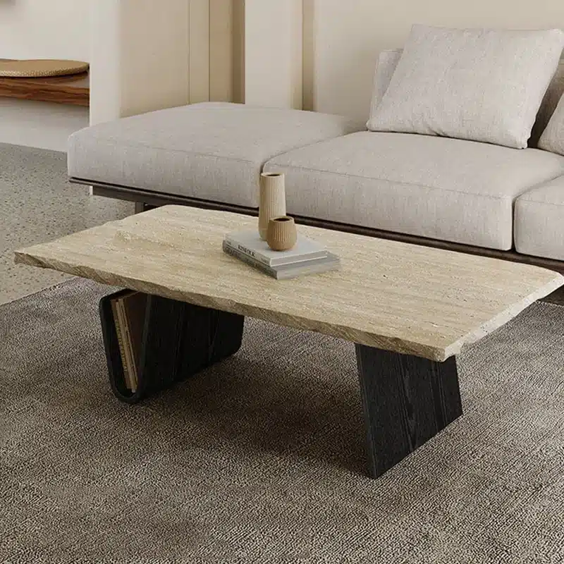 Table basse moderne en travertin – Meuble de salon design et élégant – Image 4