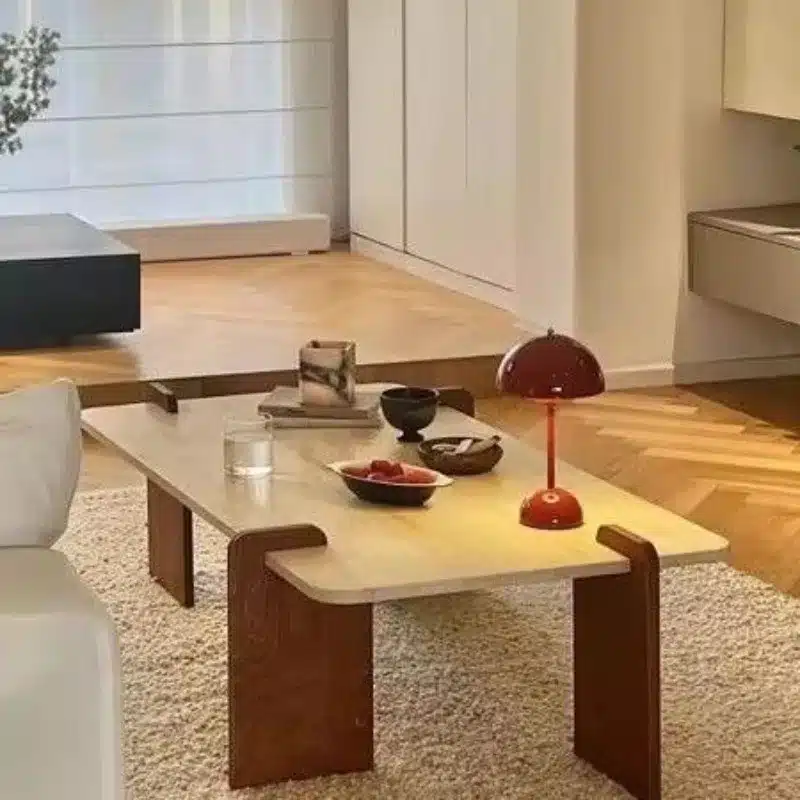 Table basse nordique en bois et pierre – Table de salon design scandinave – Image 2