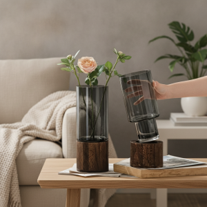 vase verre bois — LeMondeDeLaDeco.fr