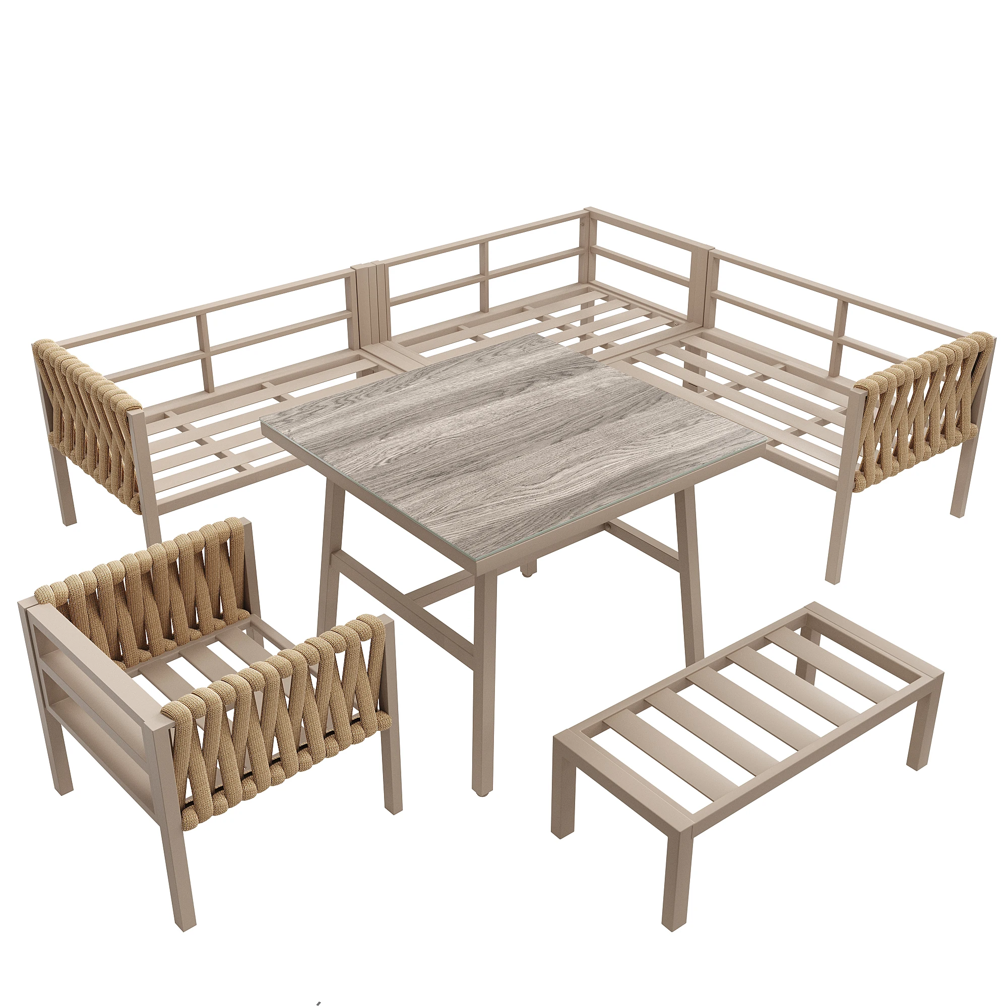 Ensemble de meubles de jardin en corde et fer galvanisé avec plateau verre trempé – Image 5
